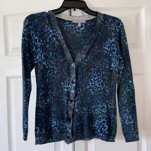 Neiman Marcus Cashmere Collection Black and Turquois Medium Button Down Cardigan